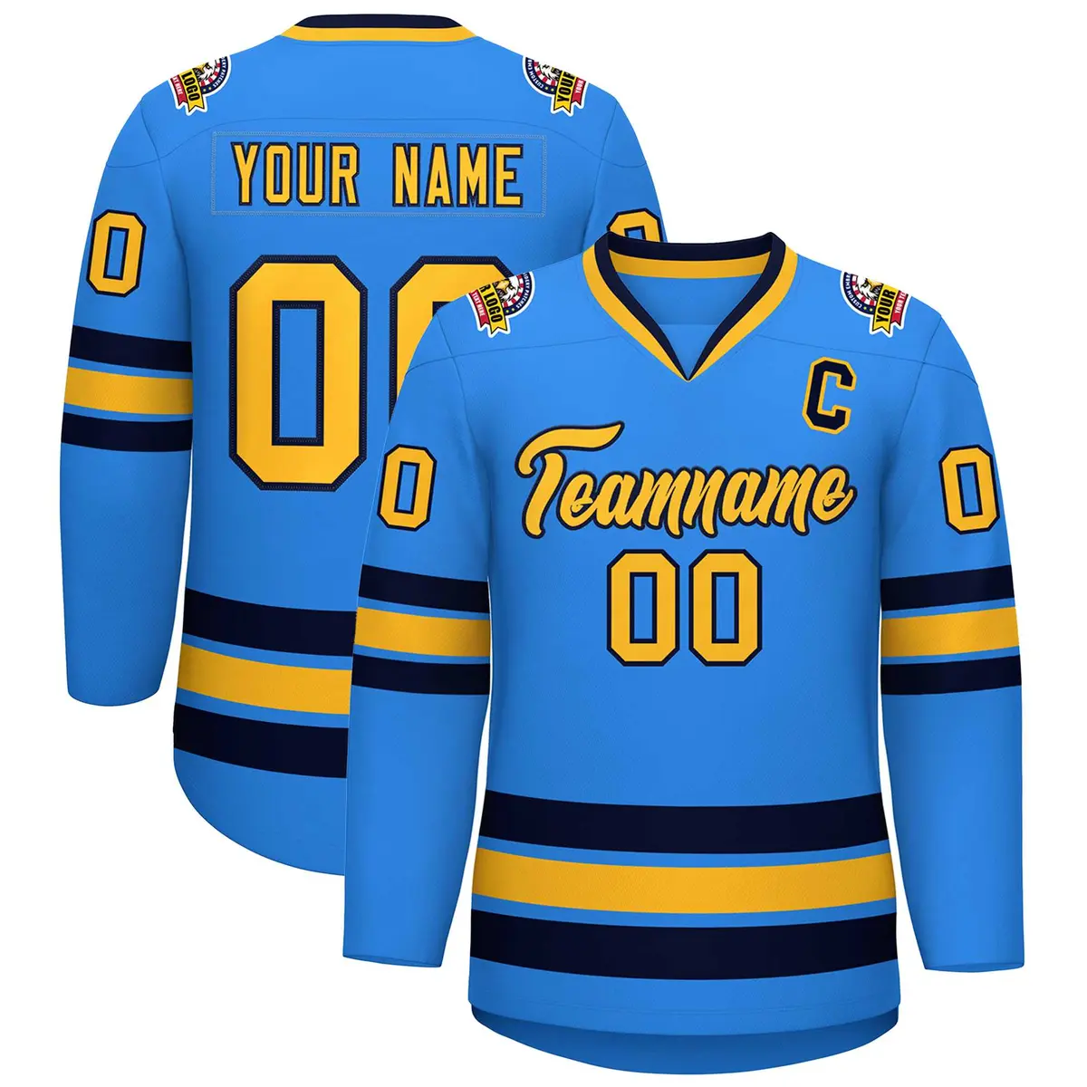 Powder Blue Gold-Navy Classic Style Hockey Jersey