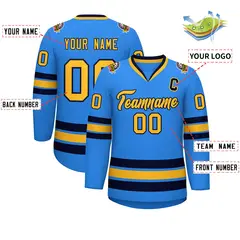 Powder Blue Gold-Navy Classic Style Hockey Jersey 2