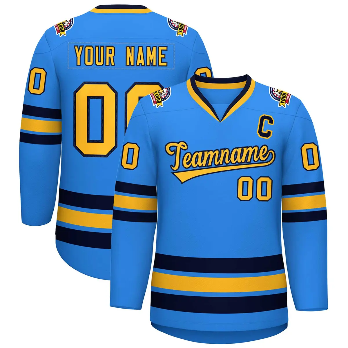 Powder Blue Gold-Navy Classic Style Hockey Jersey