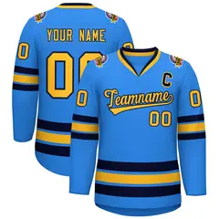 Powder Blue Gold-Navy Classic Style Hockey Jersey 1