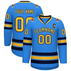 Powder Blue Gold-Navy Classic Style Hockey Jersey 1