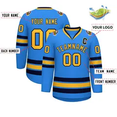 Powder Blue Gold-Navy Classic Style Hockey Jersey 2