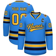 Powder Blue Gold-Navy Classic Style Hockey Jersey 1