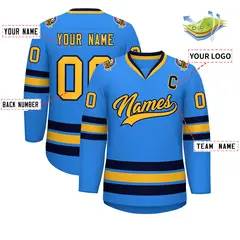 Powder Blue Gold-Navy Classic Style Hockey Jersey 2