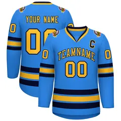 Powder Blue Gold-Navy Classic Style Hockey Jersey 1