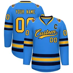 Powder Blue Gold-Navy Classic Style Hockey Jersey 1