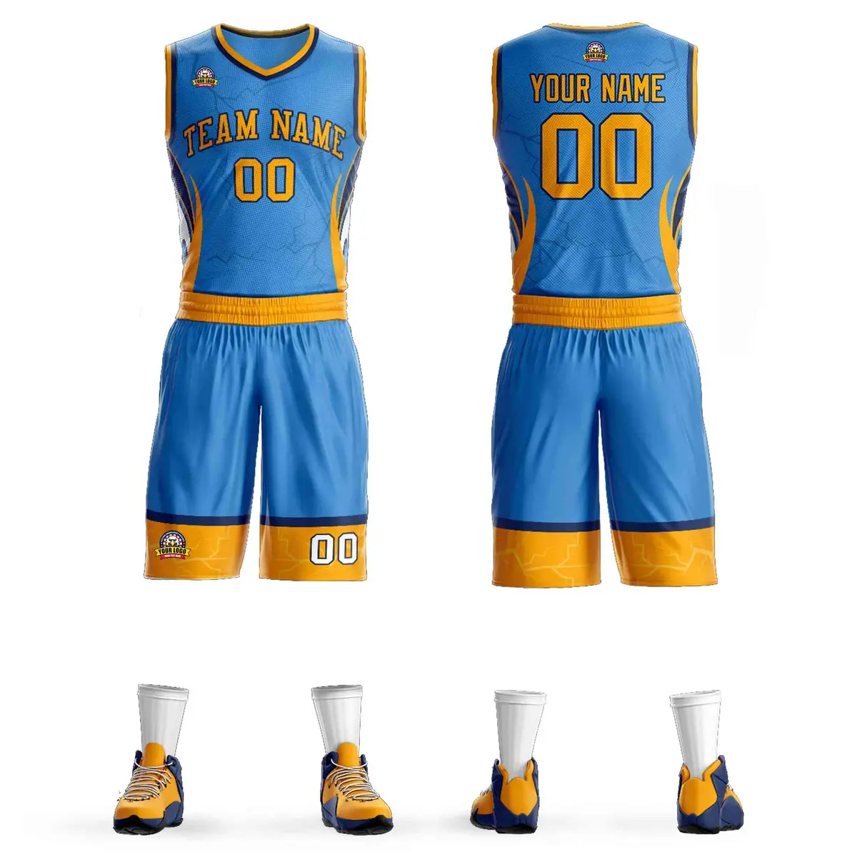 Powder Blue Gold Navy Graffiti Lightning Basketball Jersey