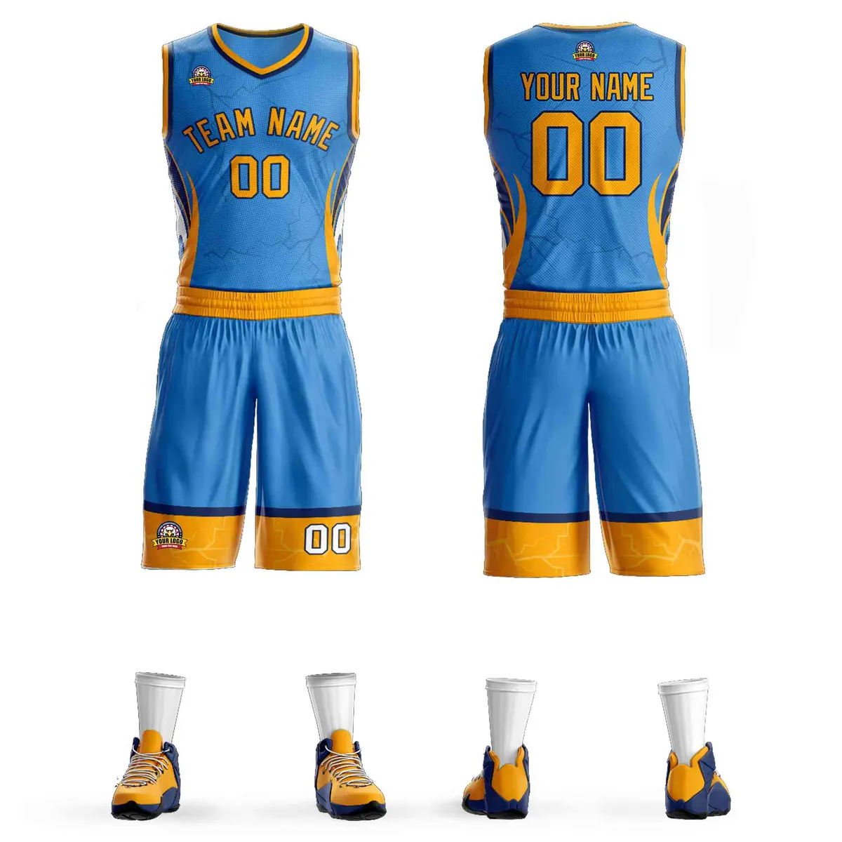 Powder Blue Gold Navy Graffiti Lightning Basketball Jersey