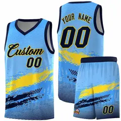 Powder Blue Gold Navy Graffiti Pattern Basketball Jersey