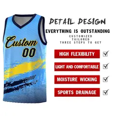 Powder Blue Gold Navy Graffiti Pattern Basketball Jersey 2