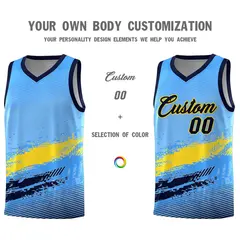 Powder Blue Gold Navy Graffiti Pattern Basketball Jersey 3