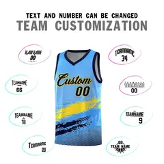 Powder Blue Gold Navy Graffiti Pattern Basketball Jersey 4