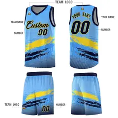 Powder Blue Gold Navy Graffiti Pattern Basketball Jersey 5