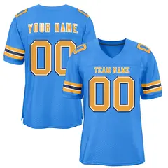 Powder Blue Gold-Navy Mesh Football Jersey 1