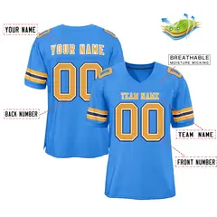 Powder Blue Gold-Navy Mesh Football Jersey 2