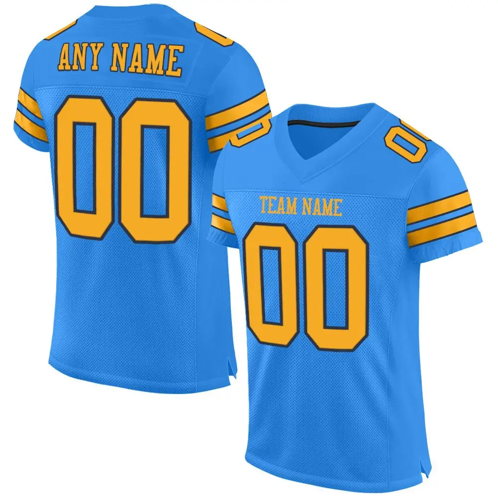 Powder Blue Gold-Navy Mesh Football Jersey