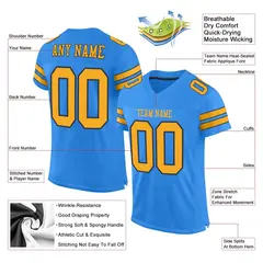 Powder Blue Gold-Navy Mesh Football Jersey 2