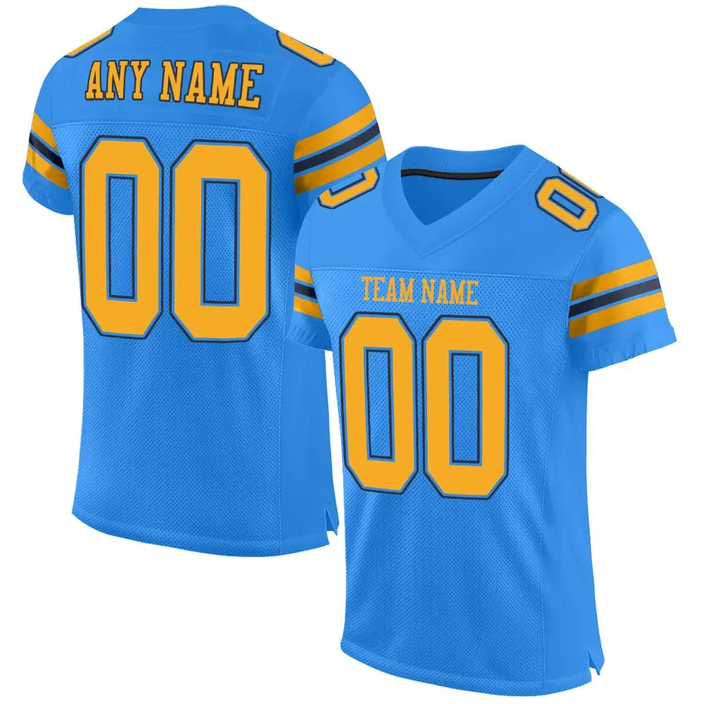 Powder Blue Gold-Navy Mesh Football Jersey