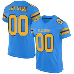 Powder Blue Gold-Navy Mesh Football Jersey 1