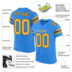 Powder Blue Gold-Navy Mesh Football Jersey 2