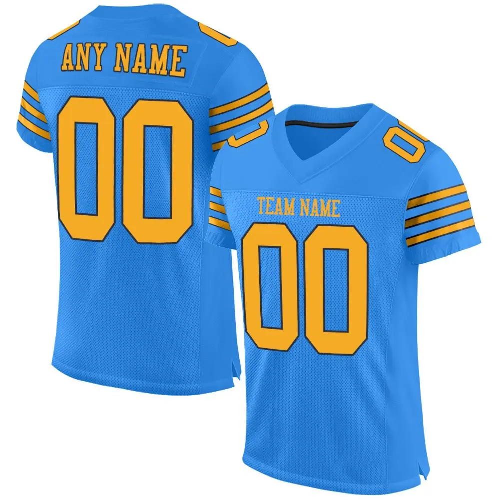 Powder Blue Gold-Navy Mesh Football Jersey