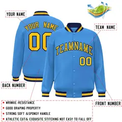 Powder Blue Gold-Navy Varsity Full-Snap Letterman Jacket 2