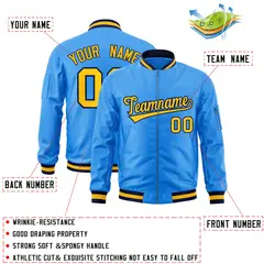 Powder Blue Gold-Navy Varsity Full-Zip Letterman Jacket 2