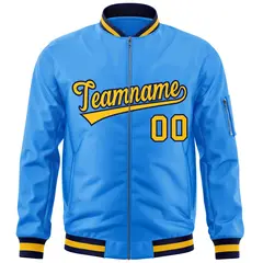 Powder Blue Gold-Navy Varsity Full-Zip Letterman Jacket 3