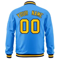 Powder Blue Gold-Navy Varsity Full-Zip Letterman Jacket 4
