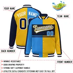Powder Blue Gold Navy-White Color Block Varsity Baseball Jacket 2