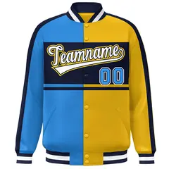 Powder Blue Gold Navy-White Color Block Varsity Baseball Jacket 3