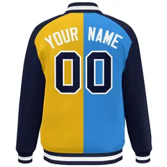 Powder Blue Gold Navy-White Color Block Varsity Baseball Jacket 4