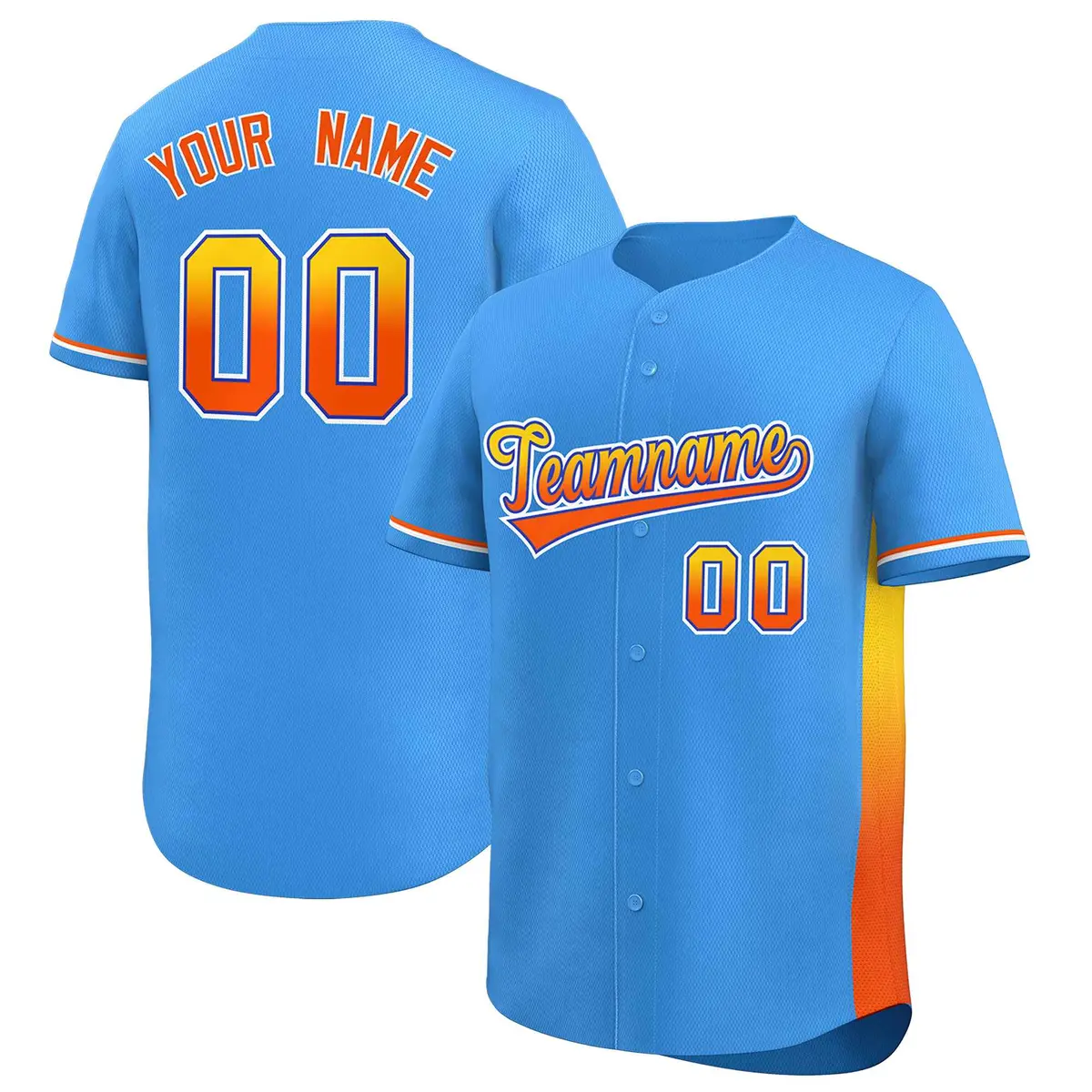Powder Blue Gold-Orange Gradient Side Baseball Jersey