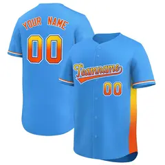 Powder Blue Gold-Orange Gradient Side Baseball Jersey 1