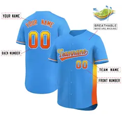 Powder Blue Gold-Orange Gradient Side Baseball Jersey 2