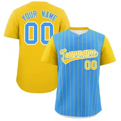 Powder Blue Gold Pinstripe Two-Tone Baseball Jersey 1
