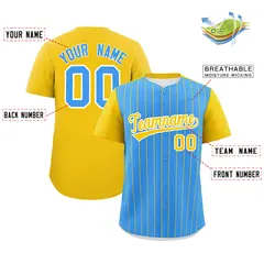 Powder Blue Gold Pinstripe Two-Tone Baseball Jersey 2