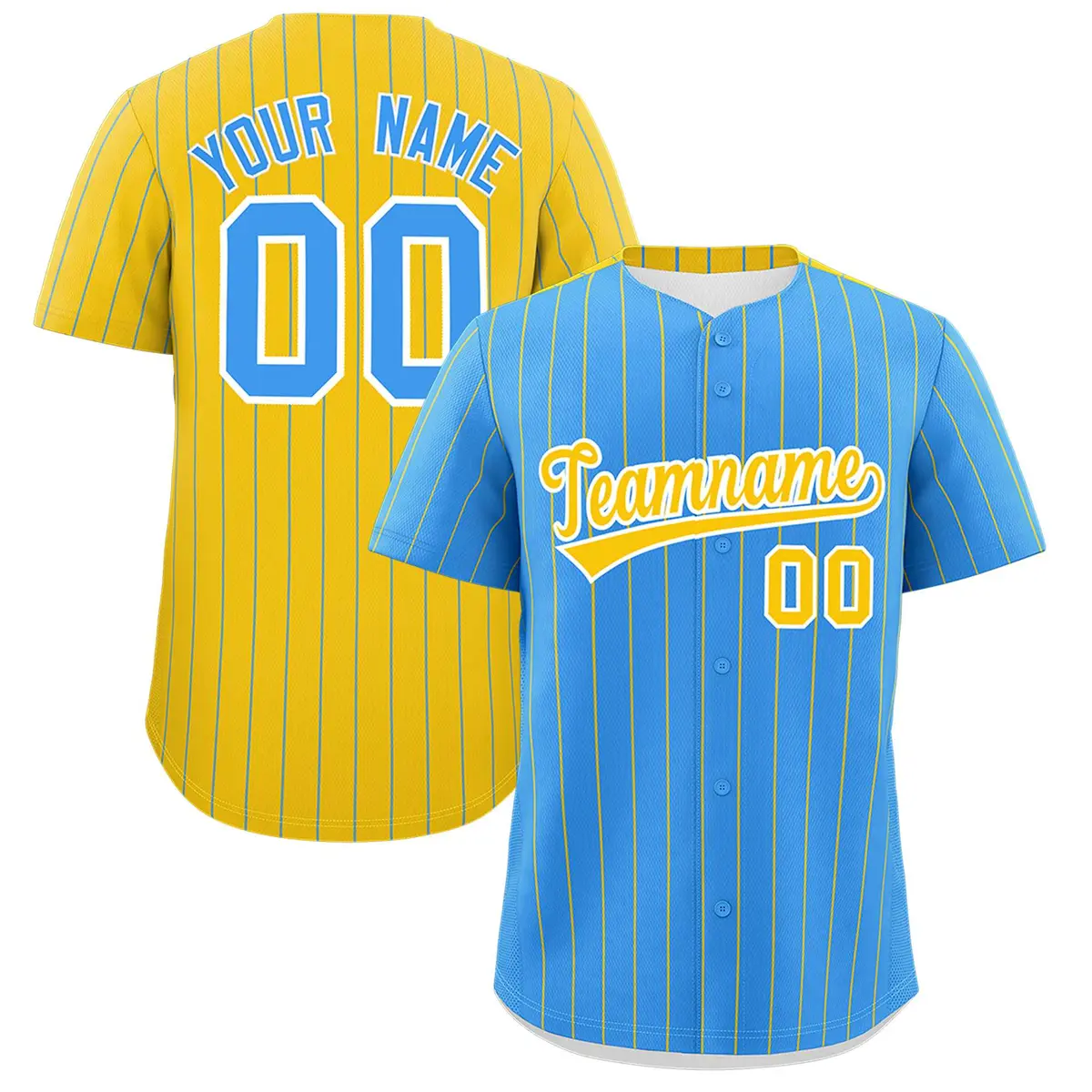 Powder Blue Gold Pinstripe Two-Tone Baseball Jersey