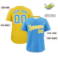 Powder Blue Gold Pinstripe Two-Tone Baseball Jersey 2