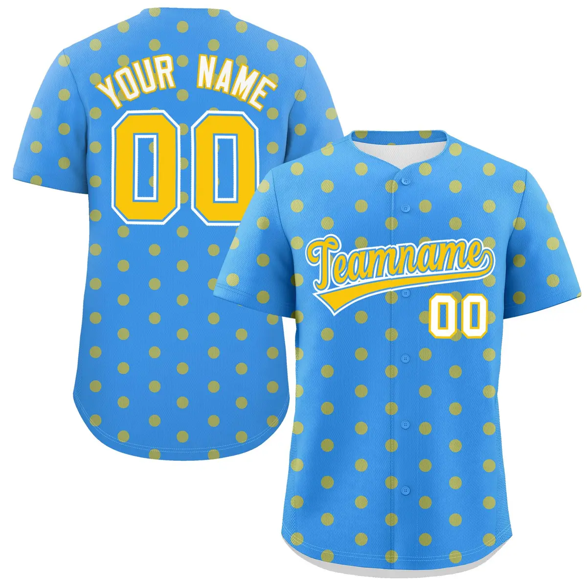 Powder Blue Gold Polka Dot Graffiti Baseball Jersey