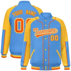 Powder Blue Gold-Powder Blue Full-Snap Letterman Jacket