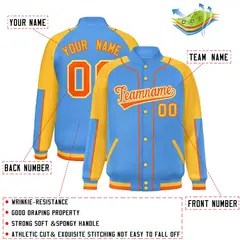 Powder Blue Gold-Powder Blue Full-Snap Letterman Jacket 2