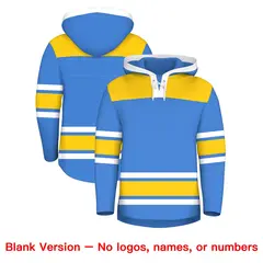 Powder Blue Gold Raglan Lace-Up Neck Hockey Hoodie Jersey 7