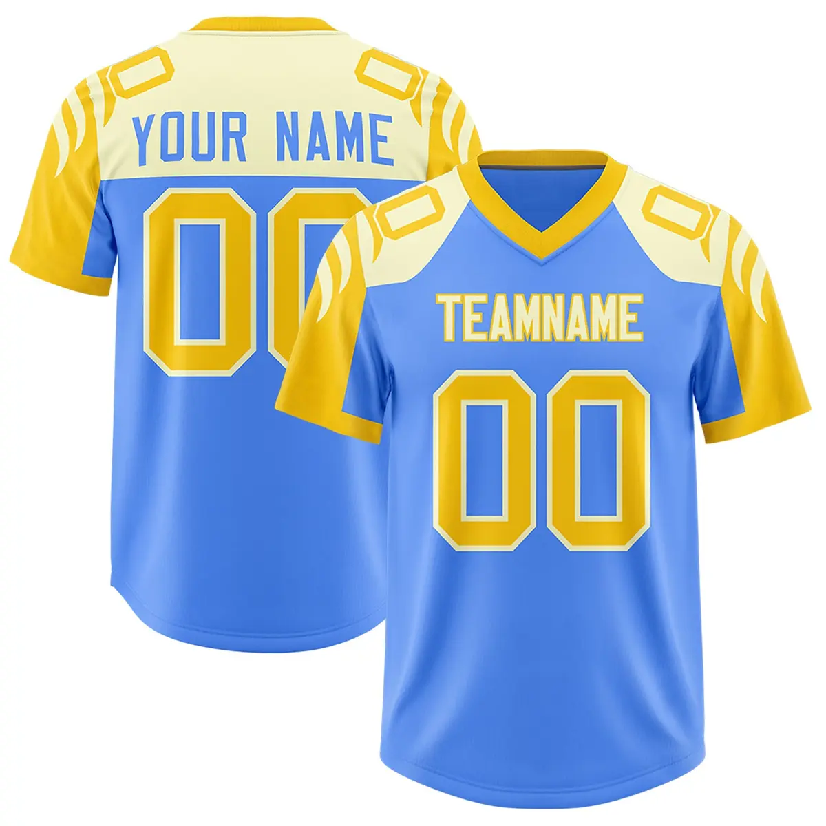 Powder Blue Gold Raglan Sleeves Authentic Football Jersey
