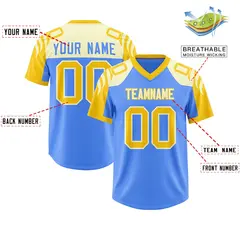 Powder Blue Gold Raglan Sleeves Authentic Football Jersey 2