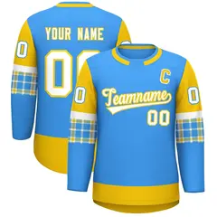 Powder Blue Gold Raglan Sleeves Round-Neck Hockey Jersey