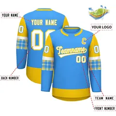 Powder Blue Gold Raglan Sleeves Round-Neck Hockey Jersey 2