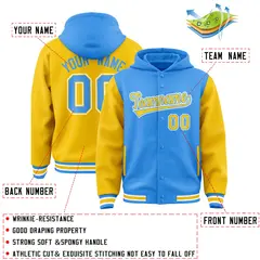 Powder Blue Gold Raglan Varsity Full-Snap Letterman Jacket Hoodie 4