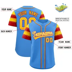 Powder Blue Gold Red Flag Lace Sleeve Baseball Jersey 2