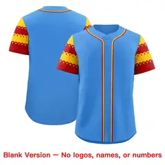 Powder Blue Gold Red Flag Lace Sleeve Baseball Jersey 7